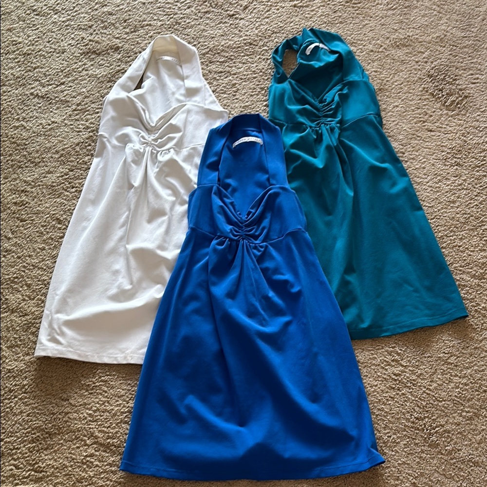 Women’s Halter Neck Dress Set - White, Blue, Teal